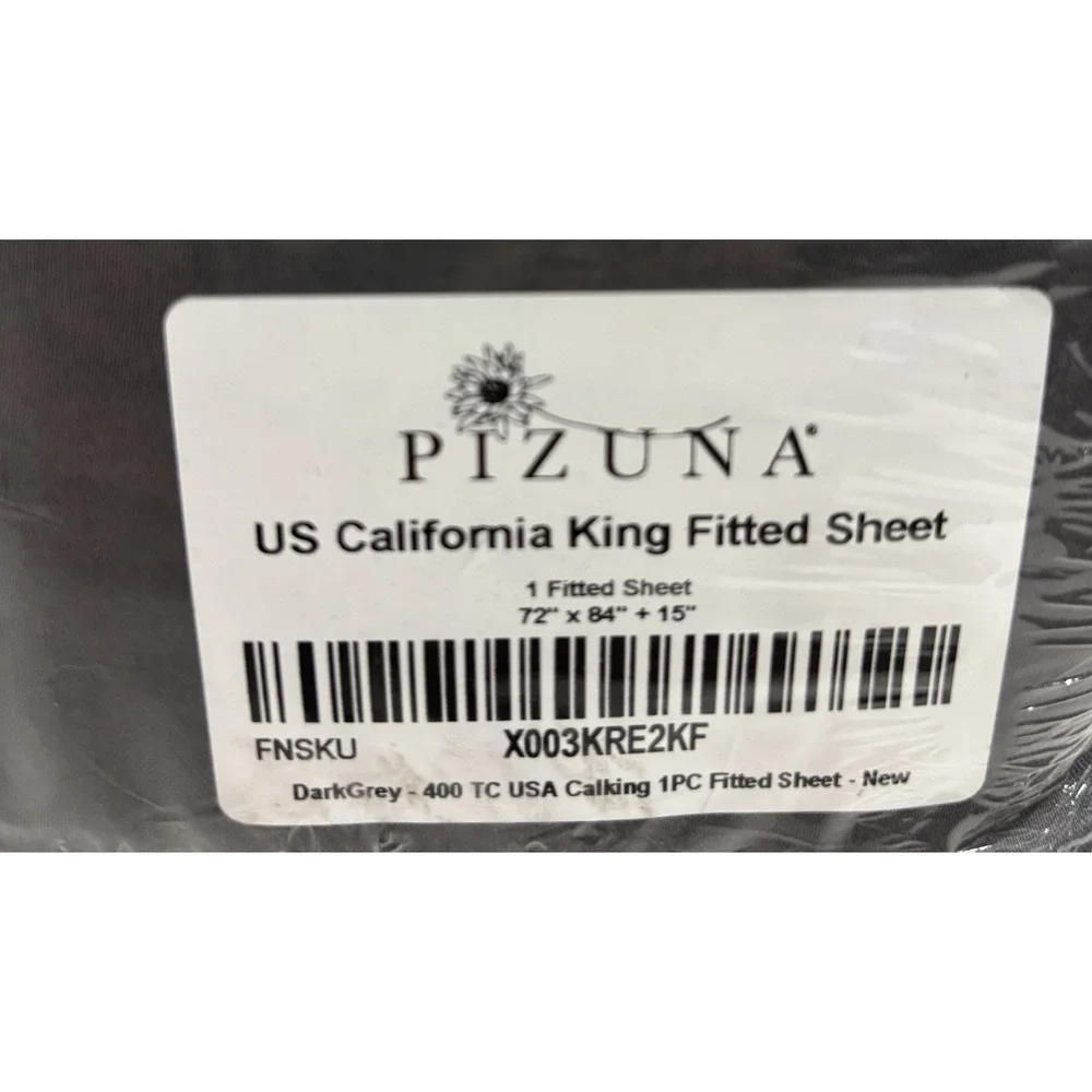 Pizuna California King Fitted Sheet Dark Gray 400TC Cotton 15
